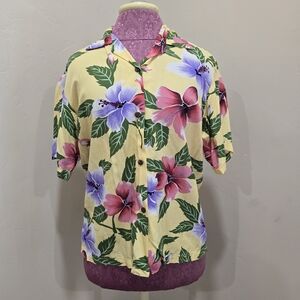 Vintage Pineapple Juice Aloha Hawaiian Rayon Shirt Medium Resort Wear Floral